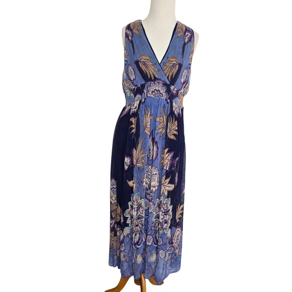 Soft Surroundings Resort Summer Maxi Dress Women Blue Floral Vacation Small